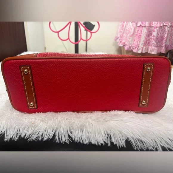 Dooney & Bourke Red Leather Shoulder Bag with Tan Trim - Picture 7 of 12